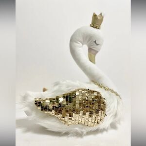 Viral Sugarplum Dreams White Elegant Furry Swan With Glitter Accent Wing Crown